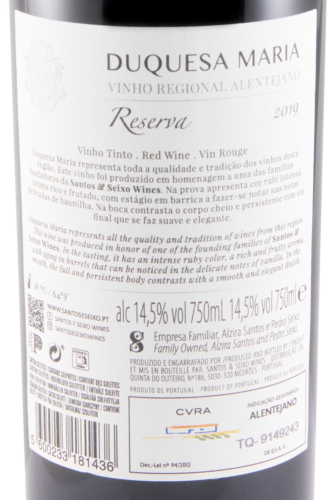 2019 Duquesa Maria Reserva red