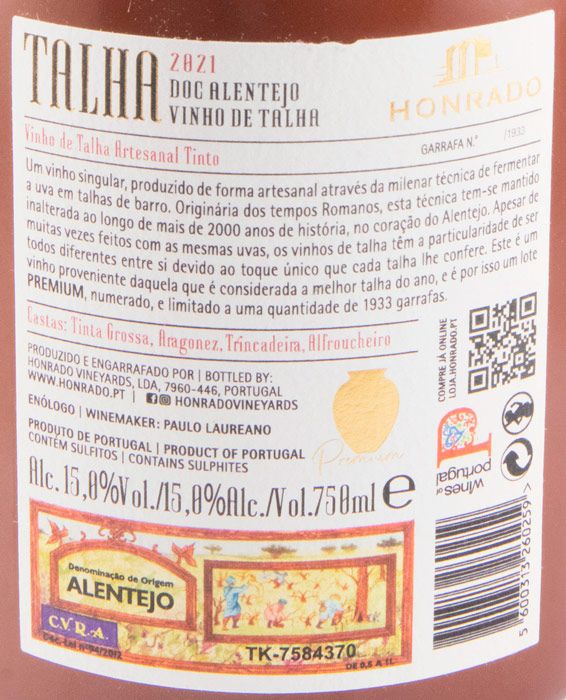 2021 Honrado Talha Premium tinto