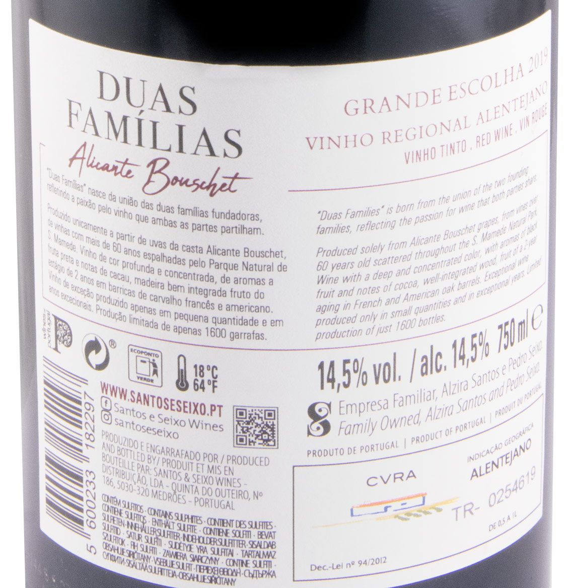 2019 Duas Famílias Alicante Bouschet tinto