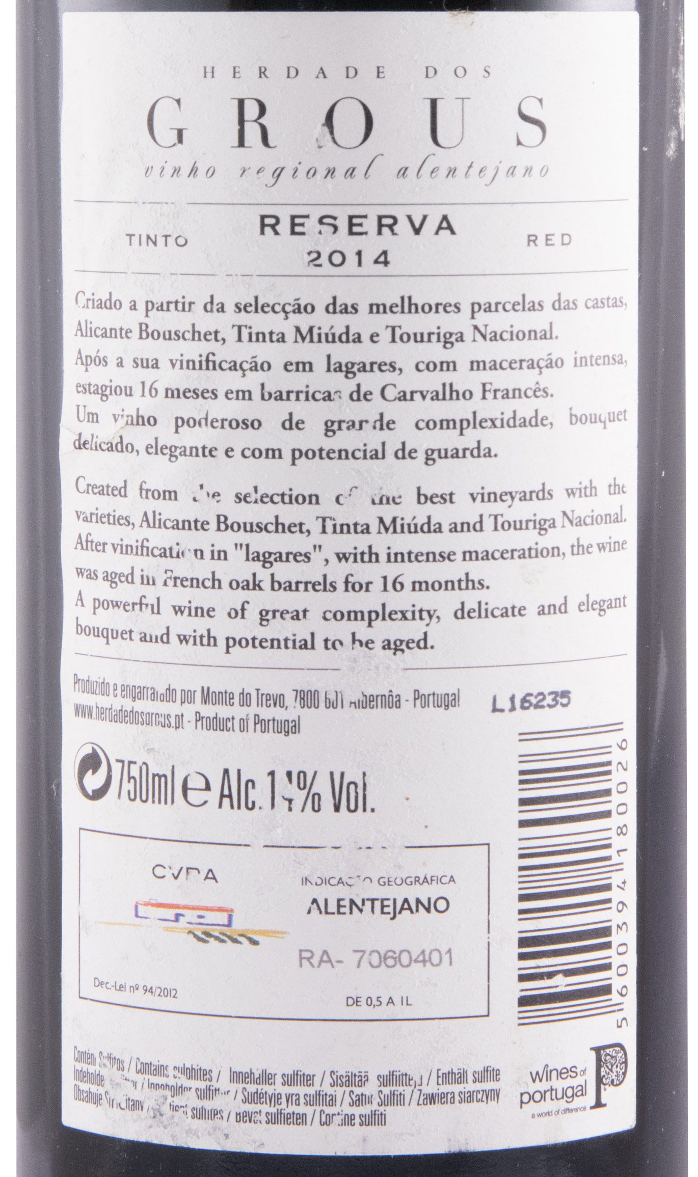 2014 Herdade Grous Reserva tinto