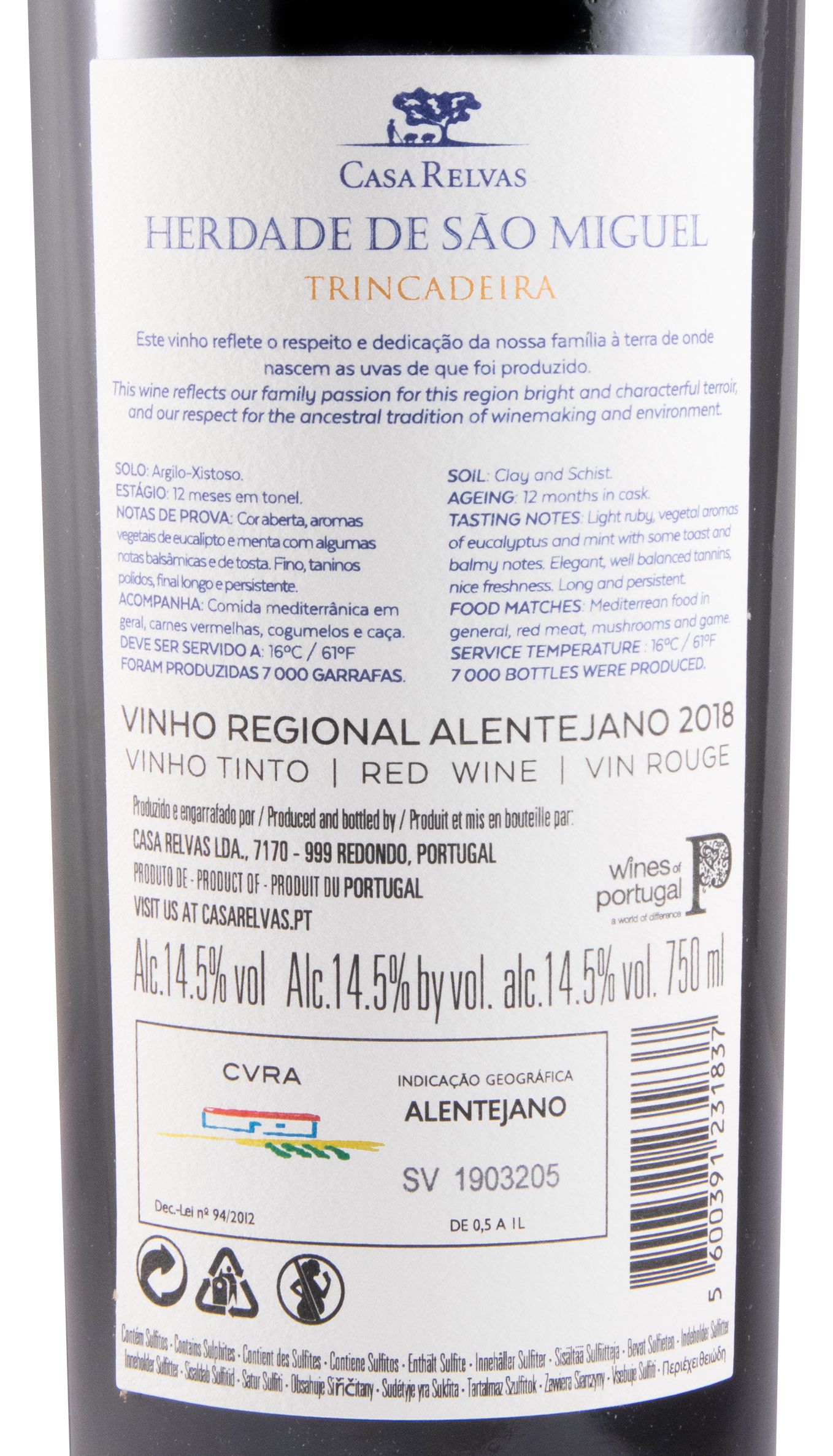 2018 Herdade de São Miguel Trincadeira red