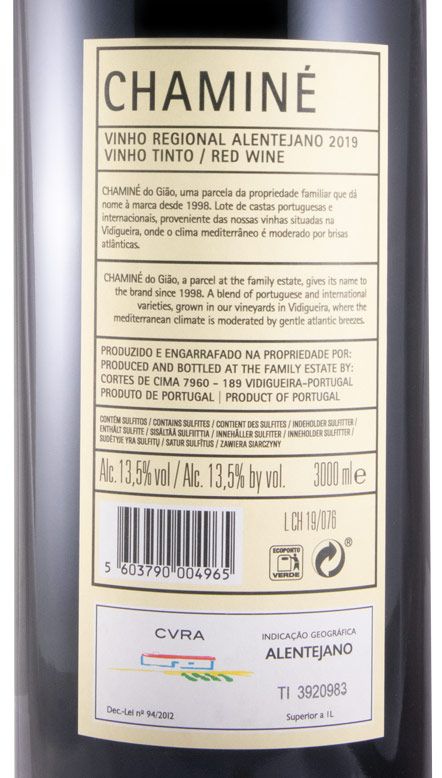 2019 Cortes de Cima Chaminé tinto 3L