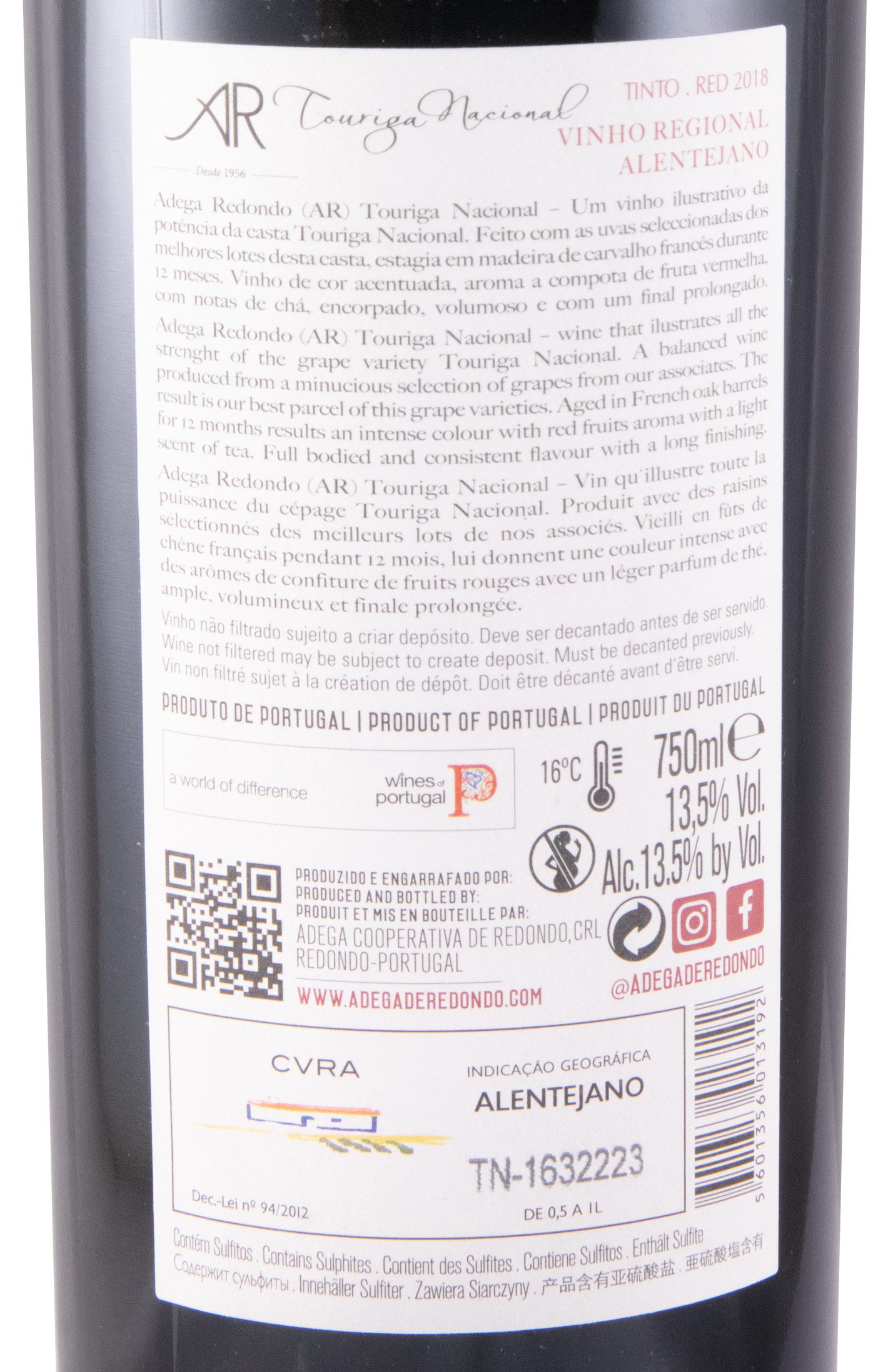 2018 Adega de Redondo AR Touriga Nacional red