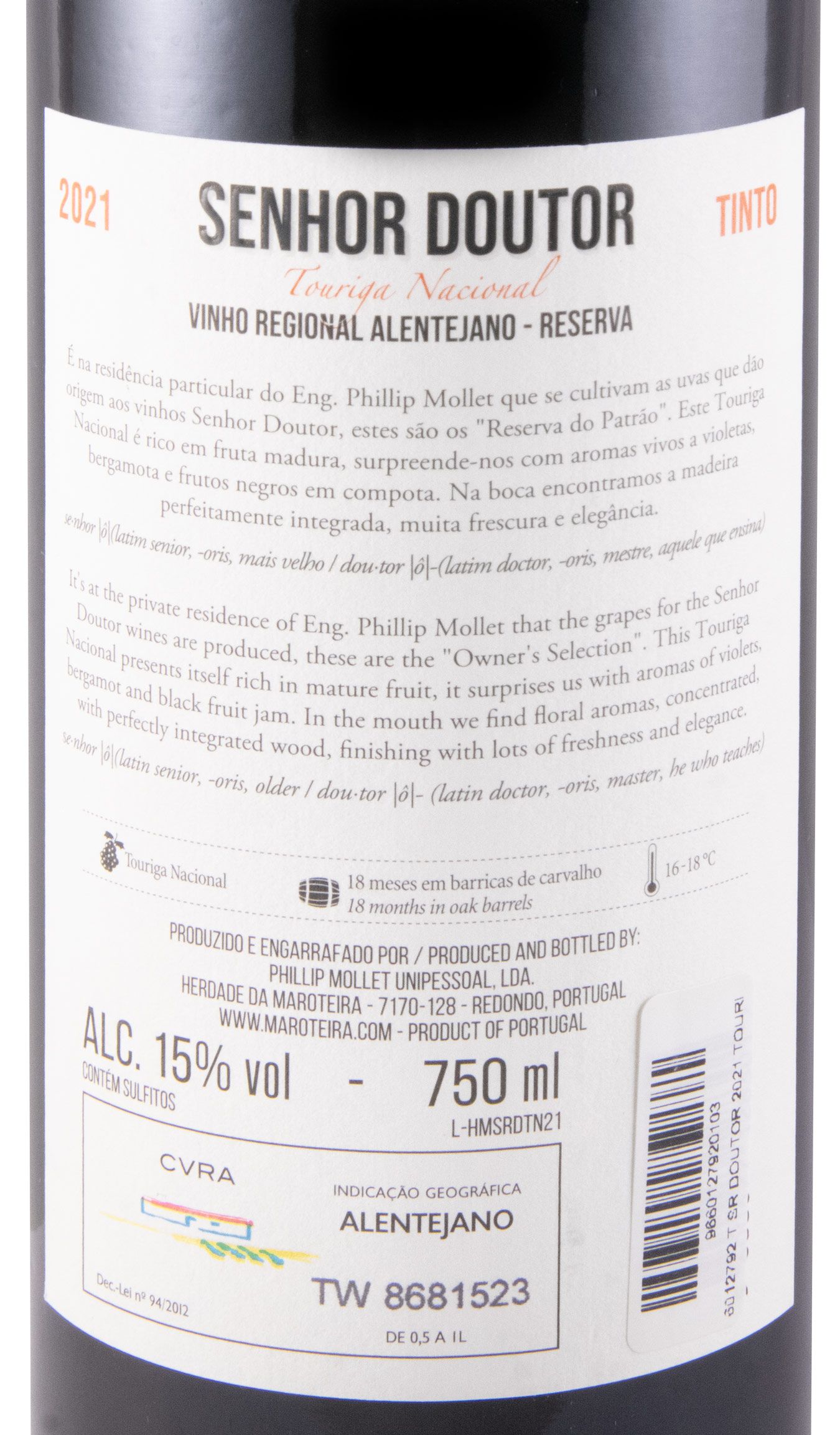 2021 Senhor Doutor Touriga Nacional Reserva tinto
