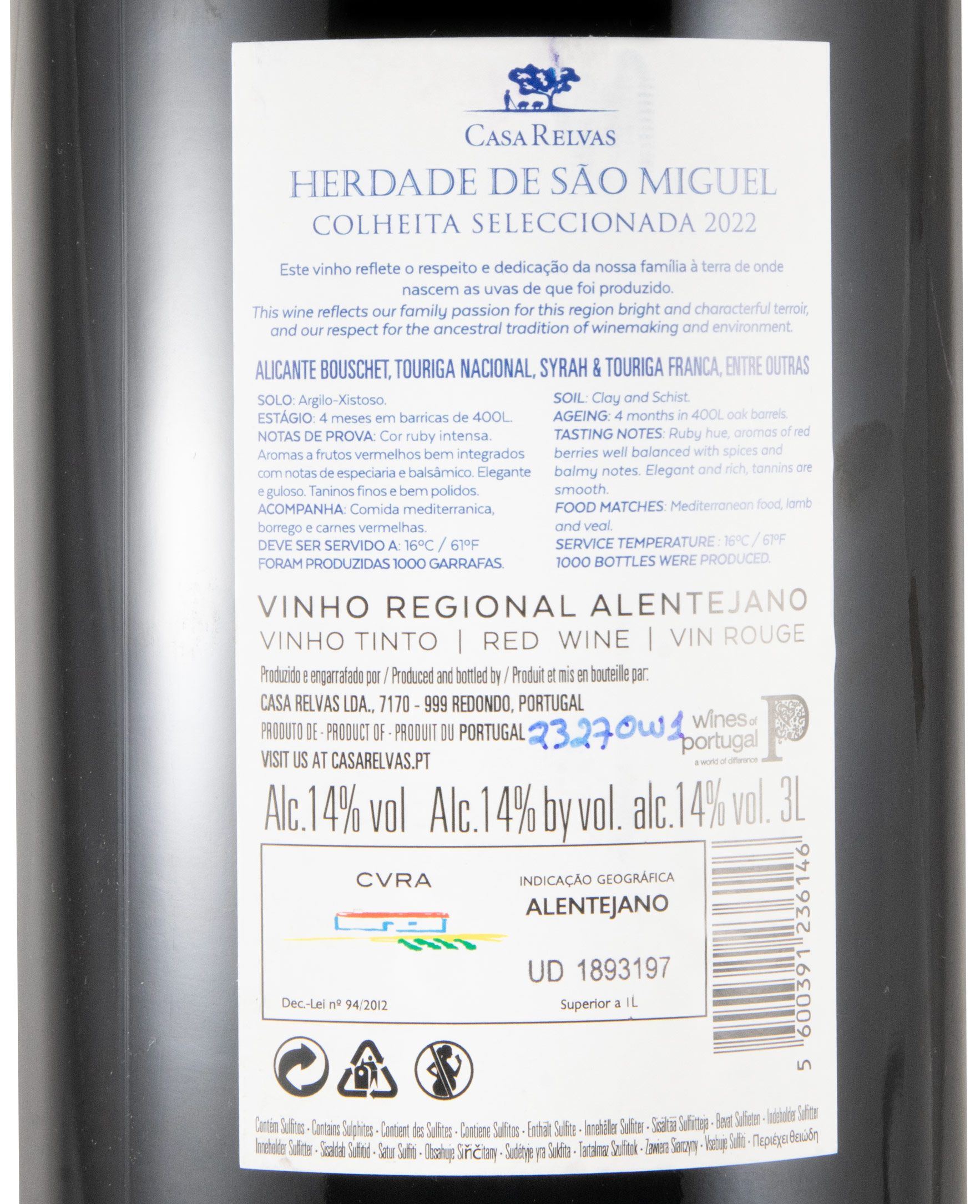 2022 Herdade de São Miguel Colheita Seleccionada tinto 3L