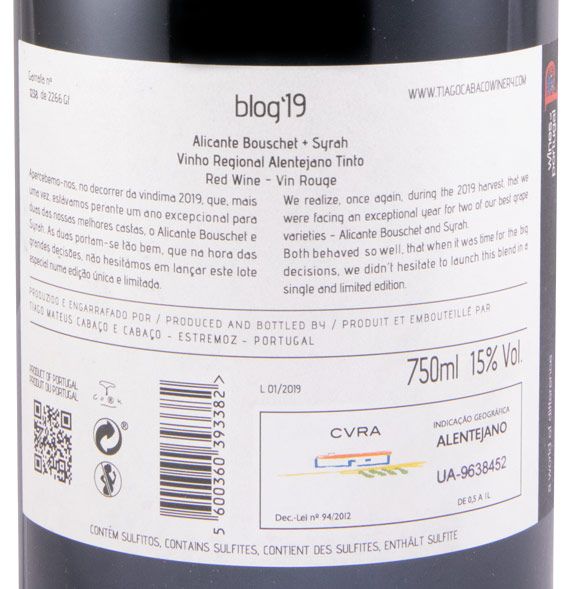 2019 Blog Alicante Bouschet & Syrah by Tiago Cabaço tinto