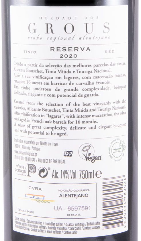 2020 Herdade dos Grous Reserva red