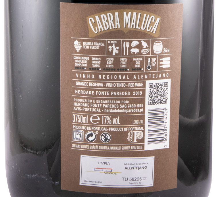 2019 Herdade Fonte Paredes Cabra Maluca Grande Reserva tinto 3,75L
