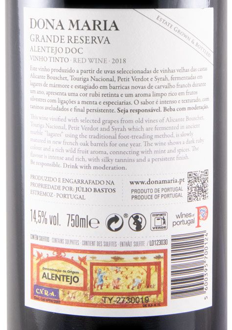 2018 Júlio Bastos Dona Maria Grande Reserva tinto