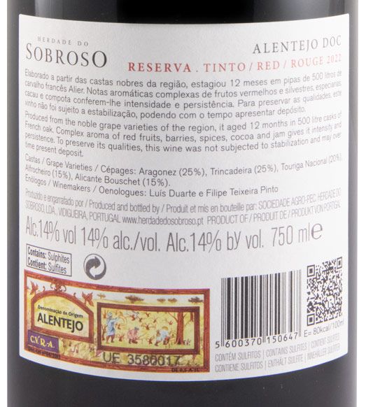 2022 Herdade do Sobroso Reserva tinto