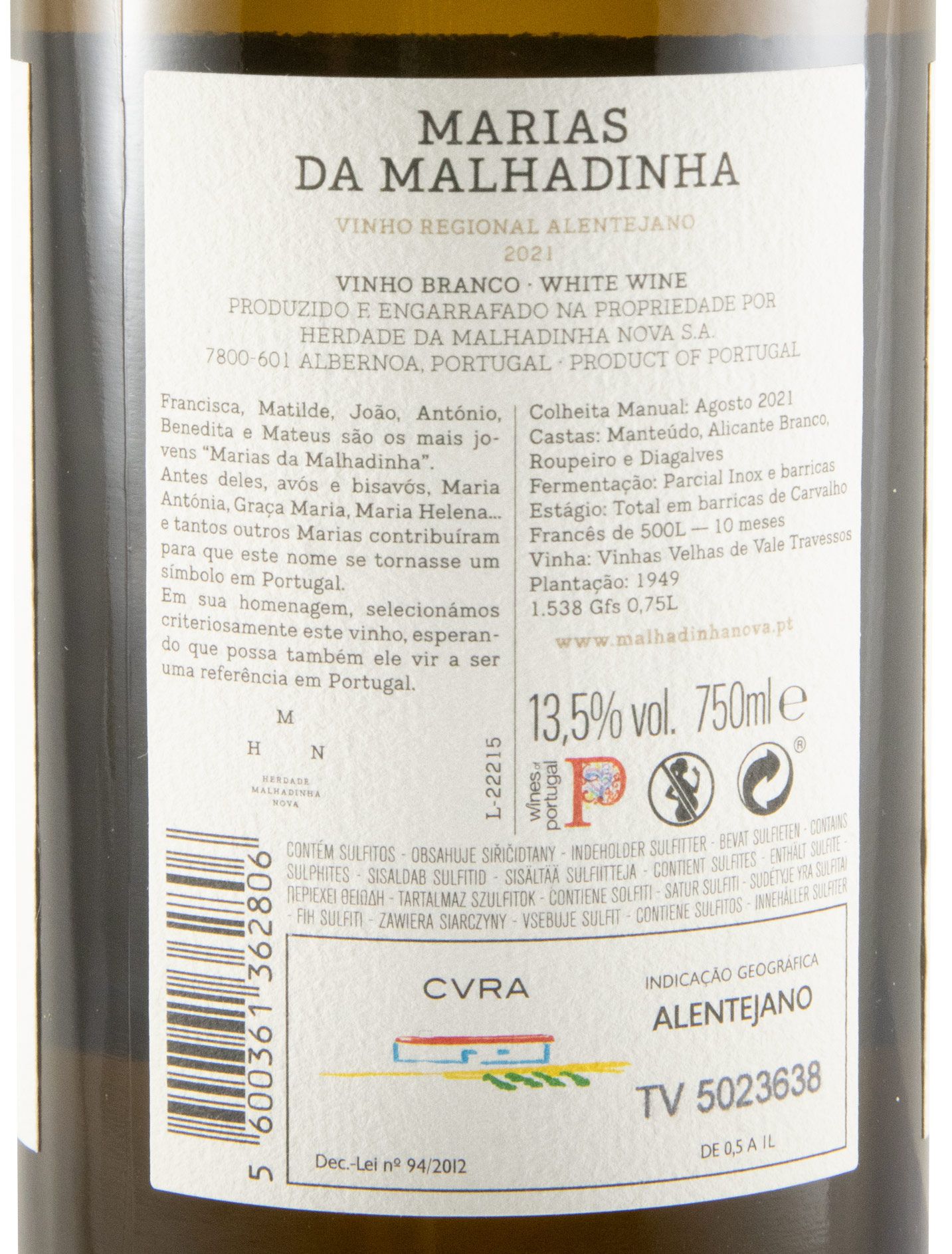 2021 Marias da Malhadinha Vinhas Velhas white