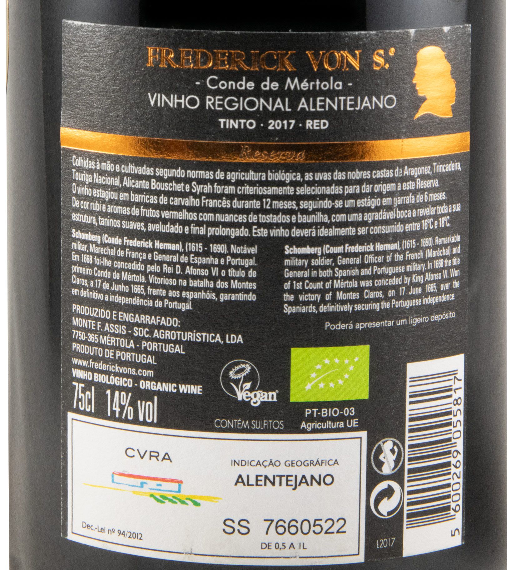 2017 Frederick Von S. Conde de Mértola Reserva organic red