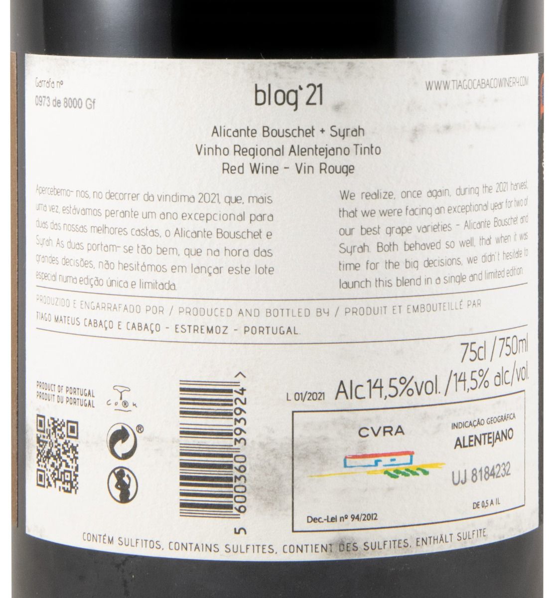 2021 Blog Bivarietal Alicante Bouschet & Syrah by Tiago Cabaço red