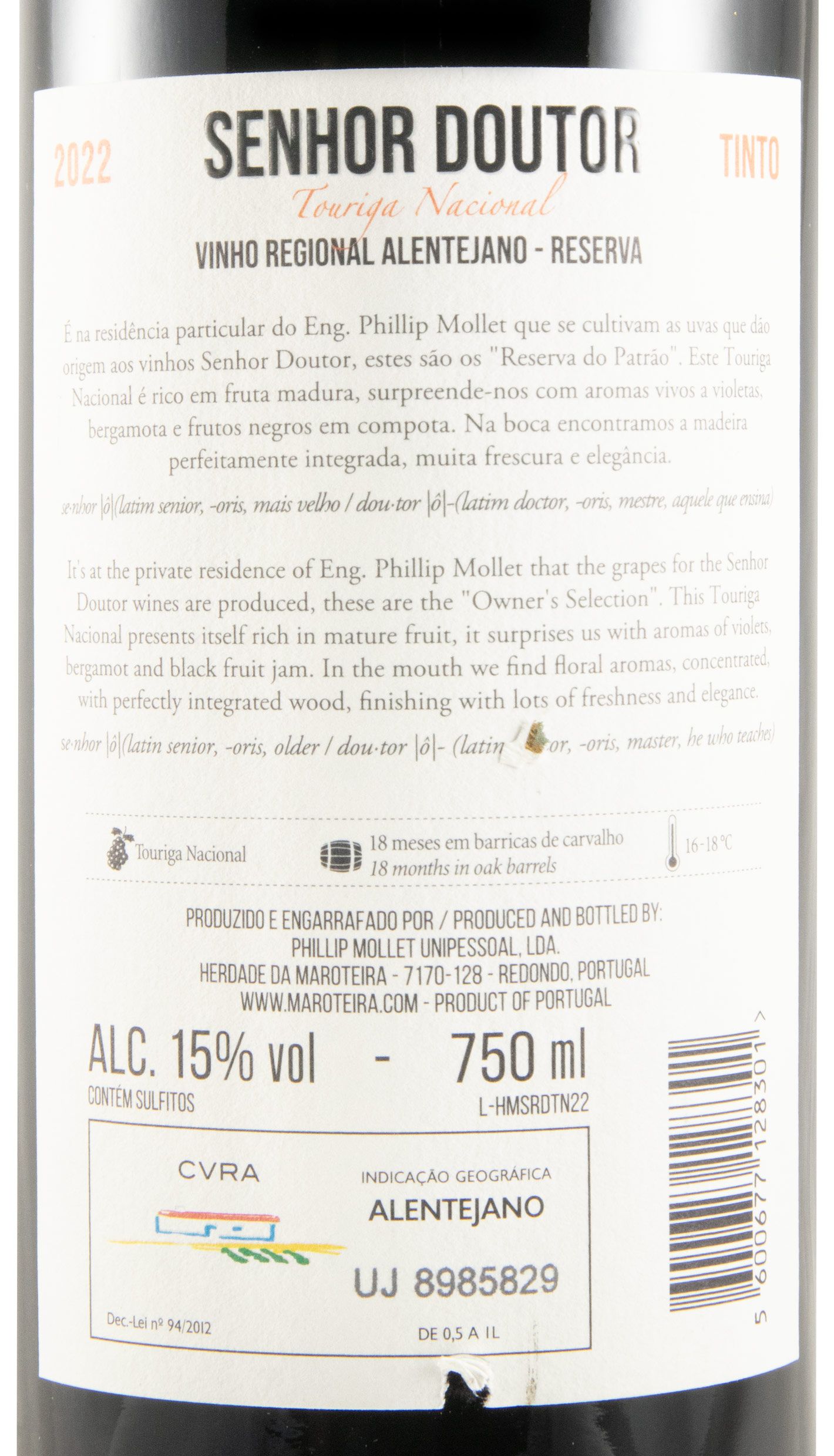 2022 Senhor Doutor Touriga Nacional Reserva tinto