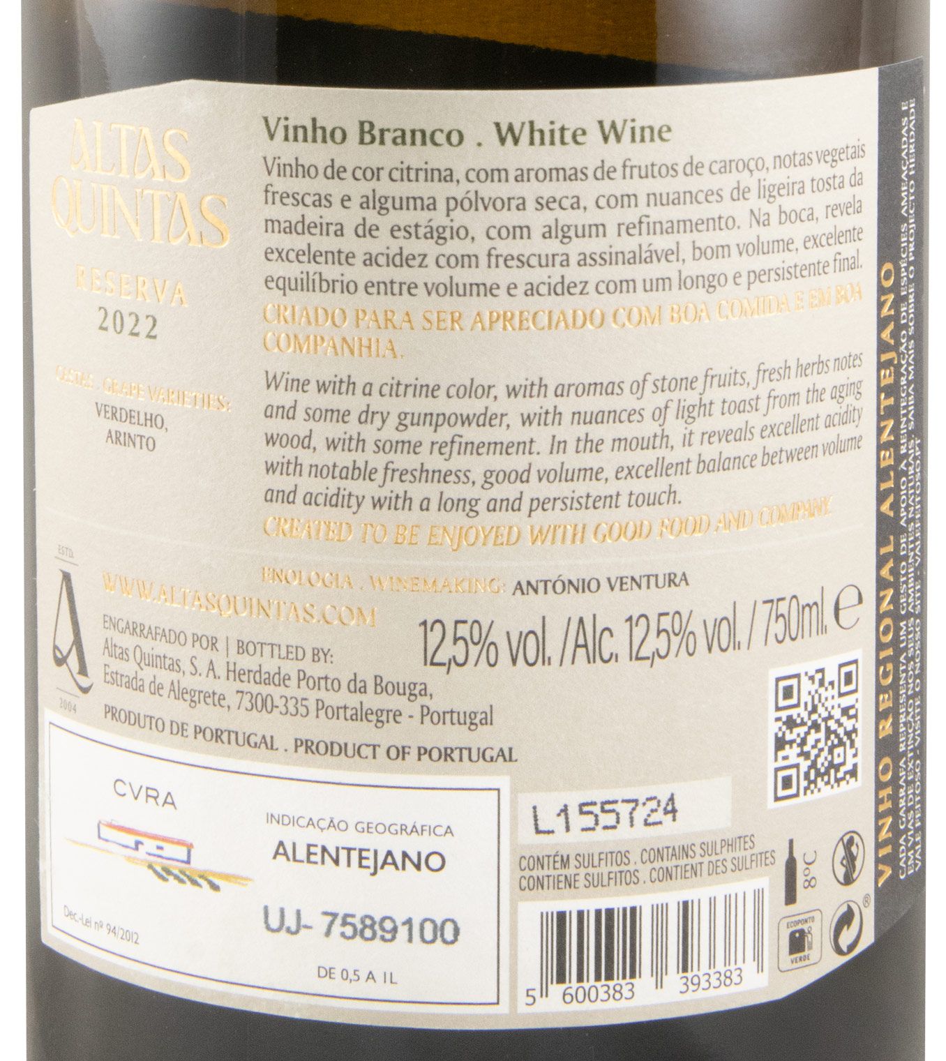 2022 Altas Quintas Reserva white