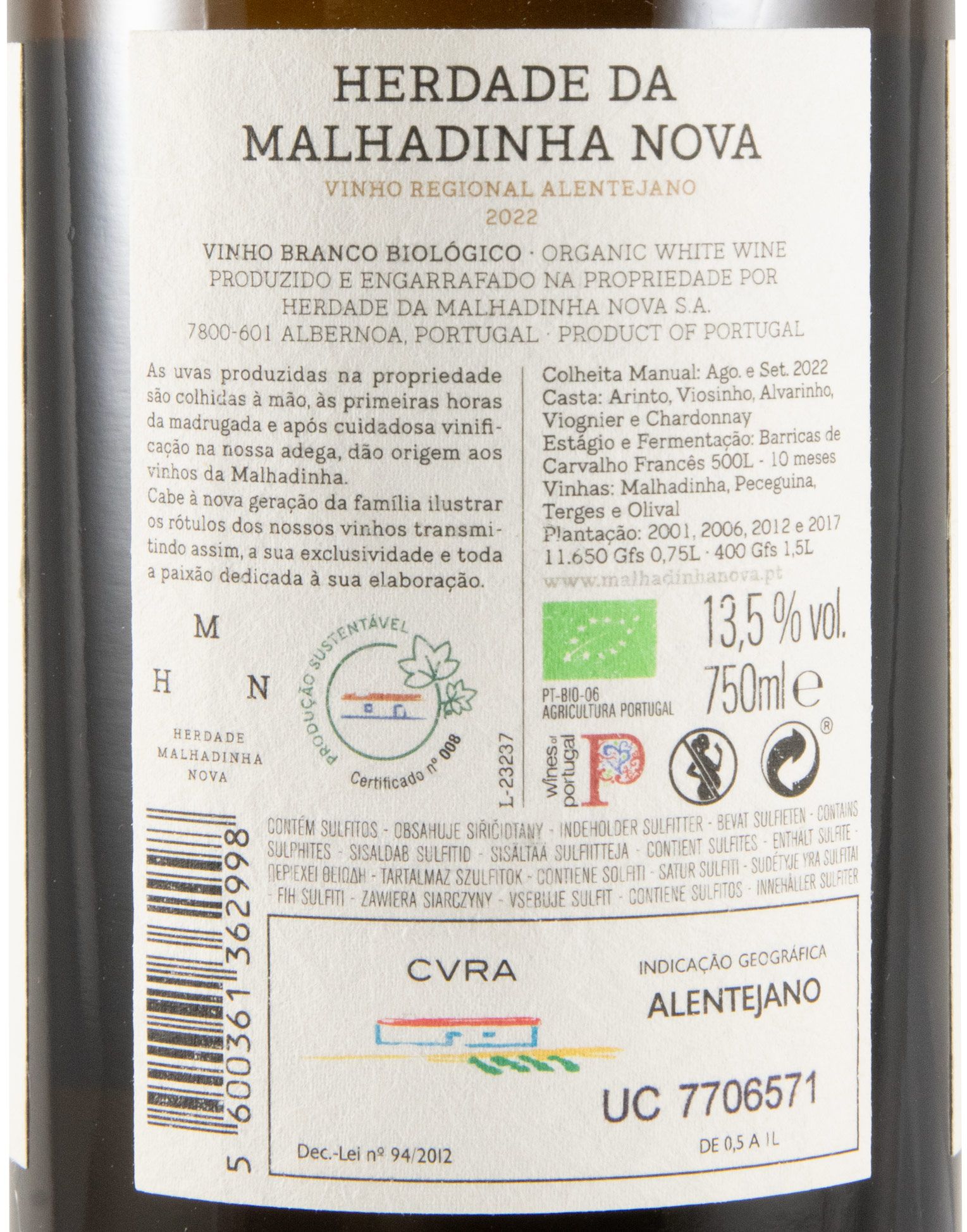 2022 Malhadinha organic white