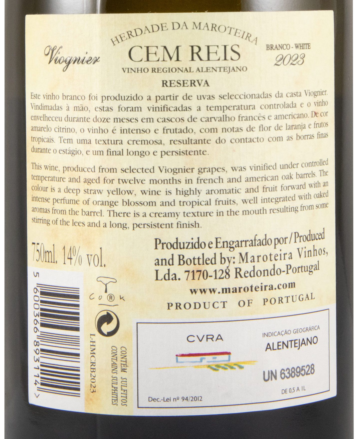 2023 Herdade da Maroteira Cem Reis Viognier Reserva branco