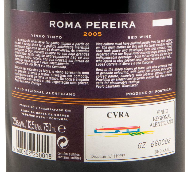 2005 Roma Pereira tinto (rótulo danificado)