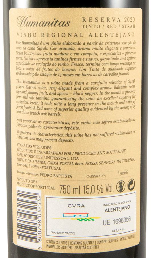 2020 Humanitas Syrah Reserva tinto
