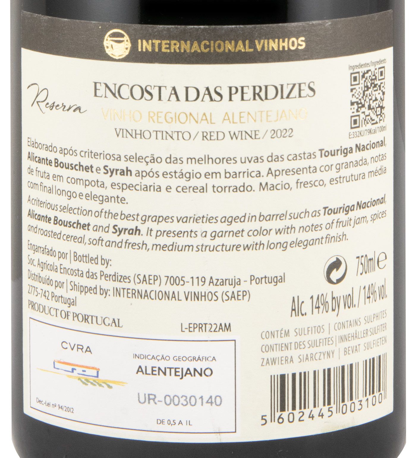 2022 Encosta das Perdizes Reserva tinto