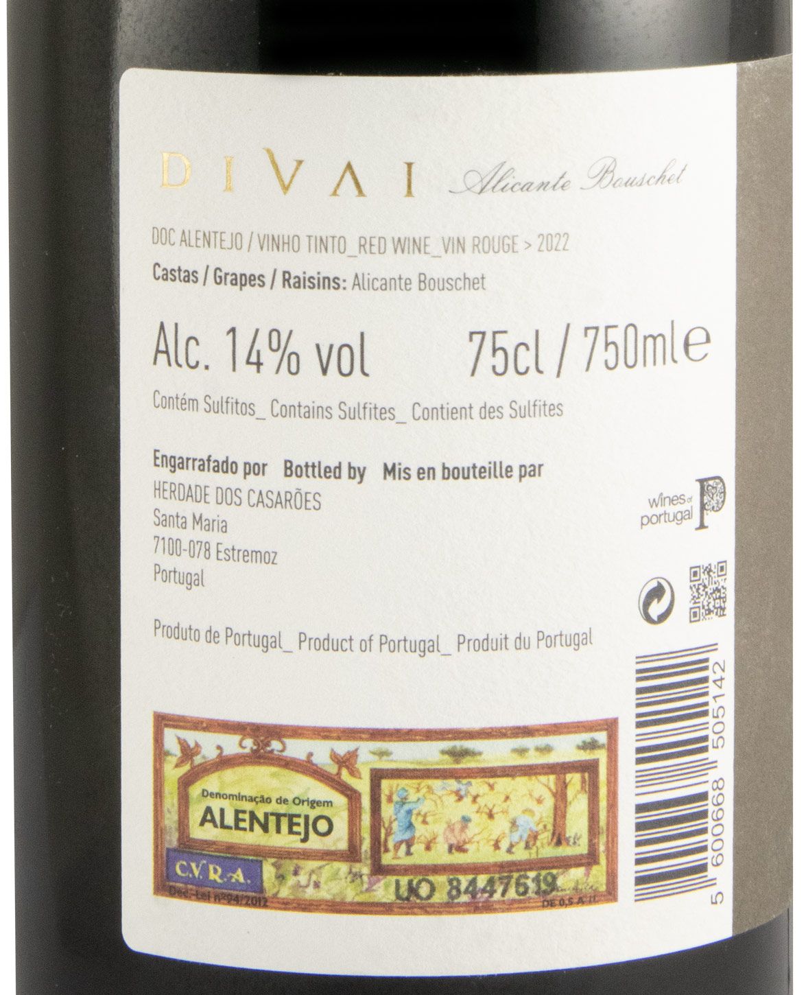 2022 DIVAI Alicante Bouschet tinto (rótulo danificado)