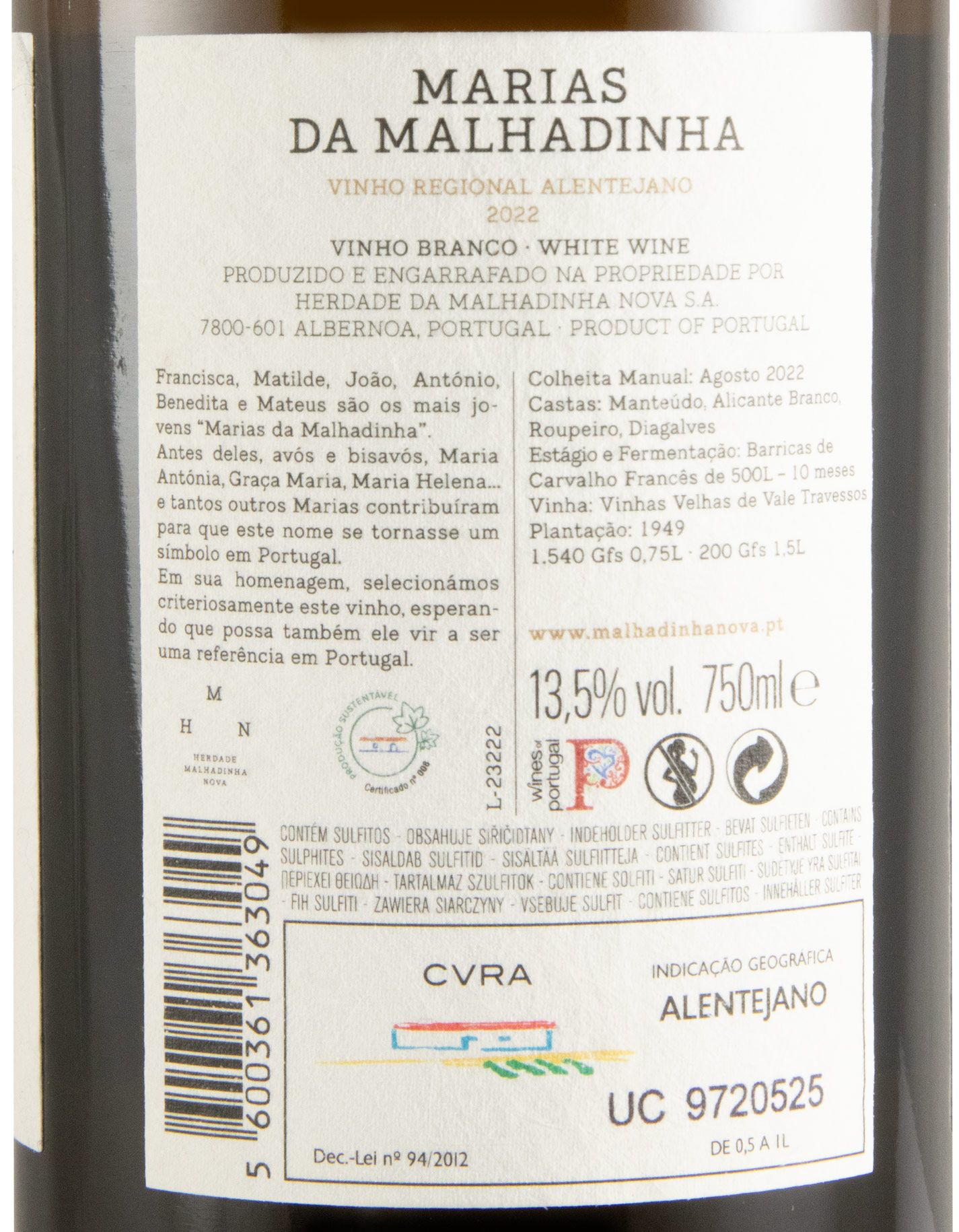 2022 Marias da Malhadinha Vinhas Velhas branco