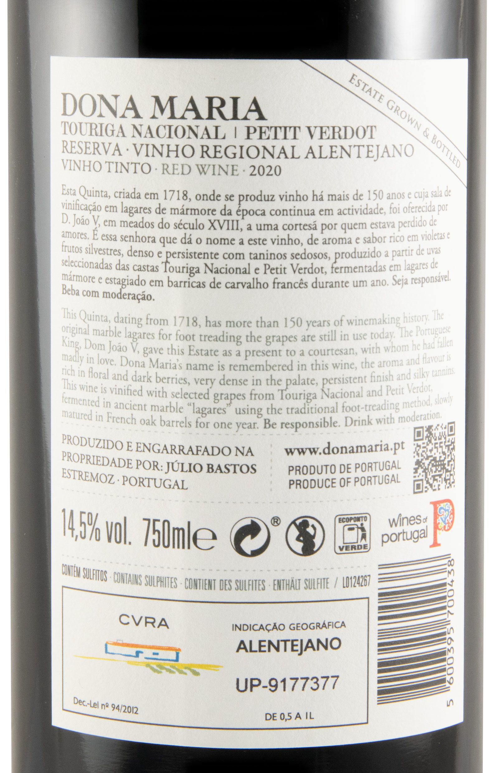 2020 Júlio Bastos Dona Maria Touriga Nacional & Petit Verdot Reserva red