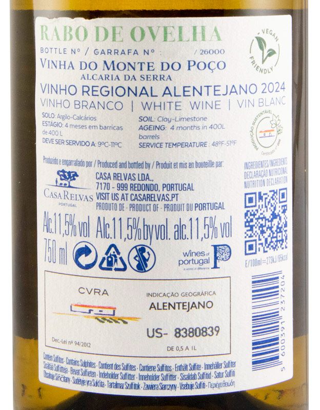 2024 Casa Relvas Vinha do Monte do Poço Rabo de Ovelha branco