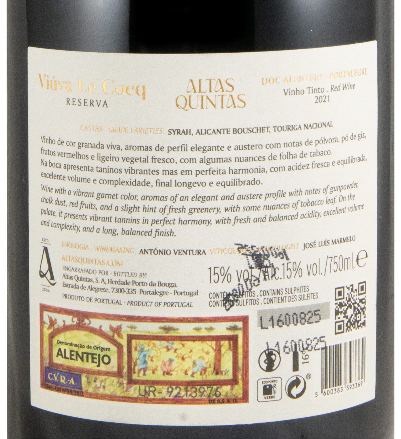 2021 Altas Quintas Viúva Le Cocq Reserva tinto