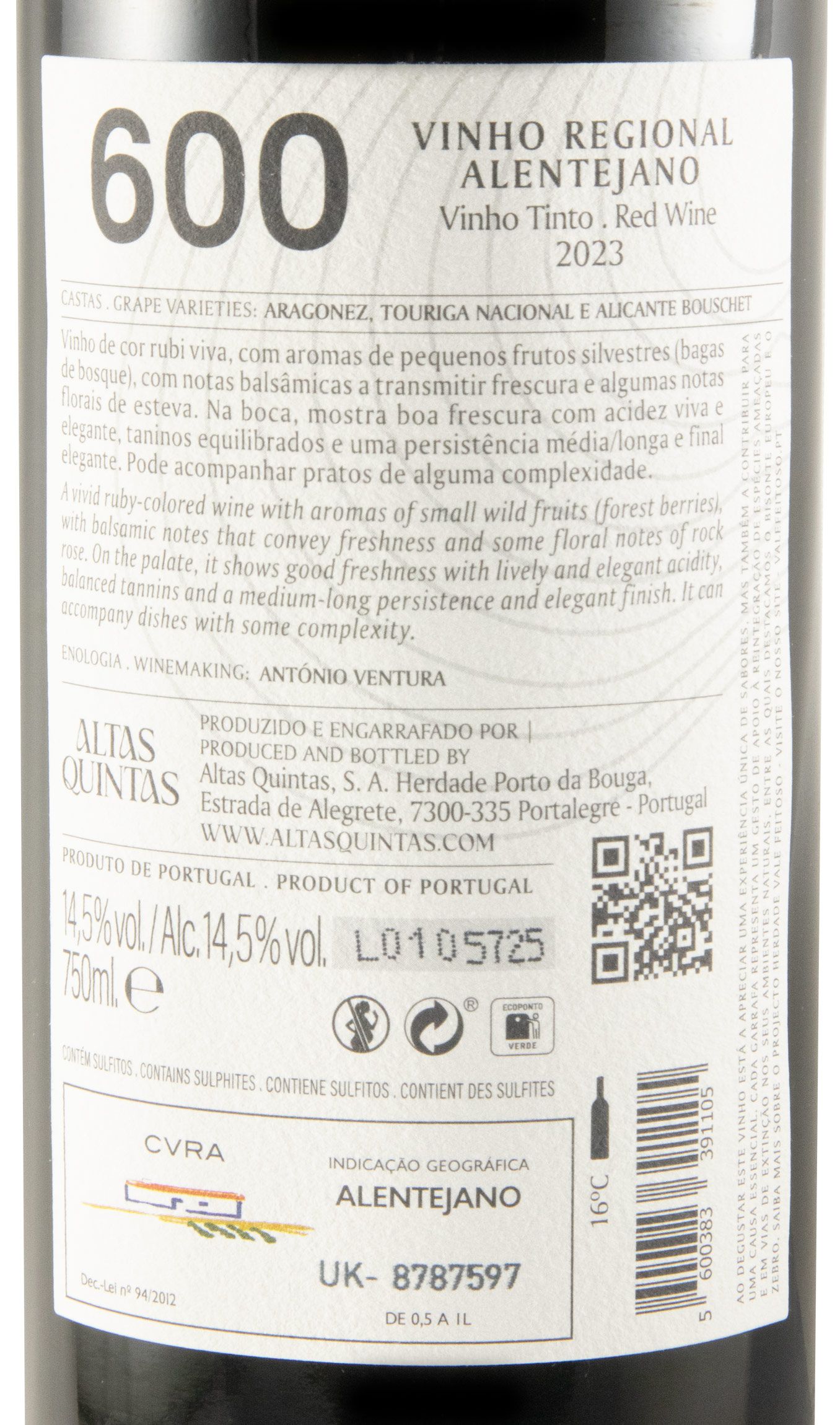 2023 Altas Quintas 600 tinto