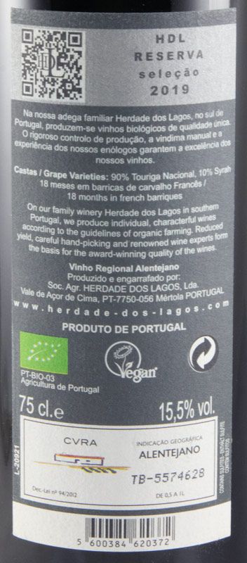 2019 Herdade dos Lagos HDL Seleção Reserva biológico tinto