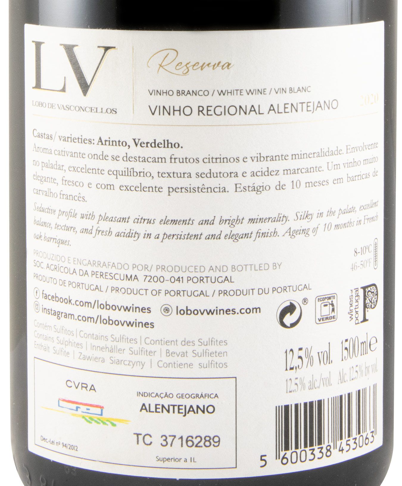 2020 Lobo de Vasconcellos LV Reserva branco 1,5L