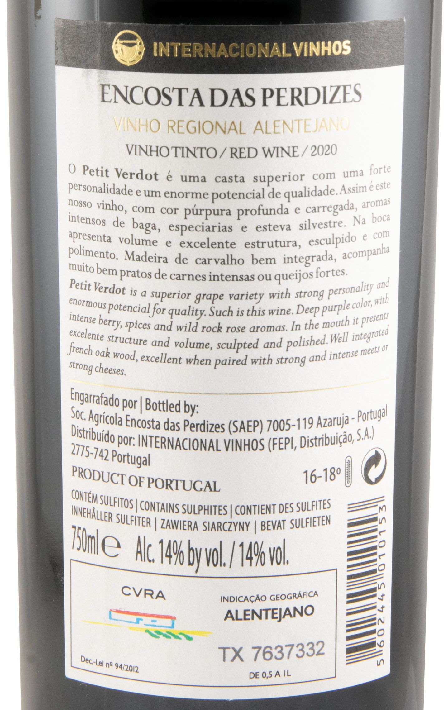 2020 Encosta das Perdizes Petit Verdot Edição Limitada tinto