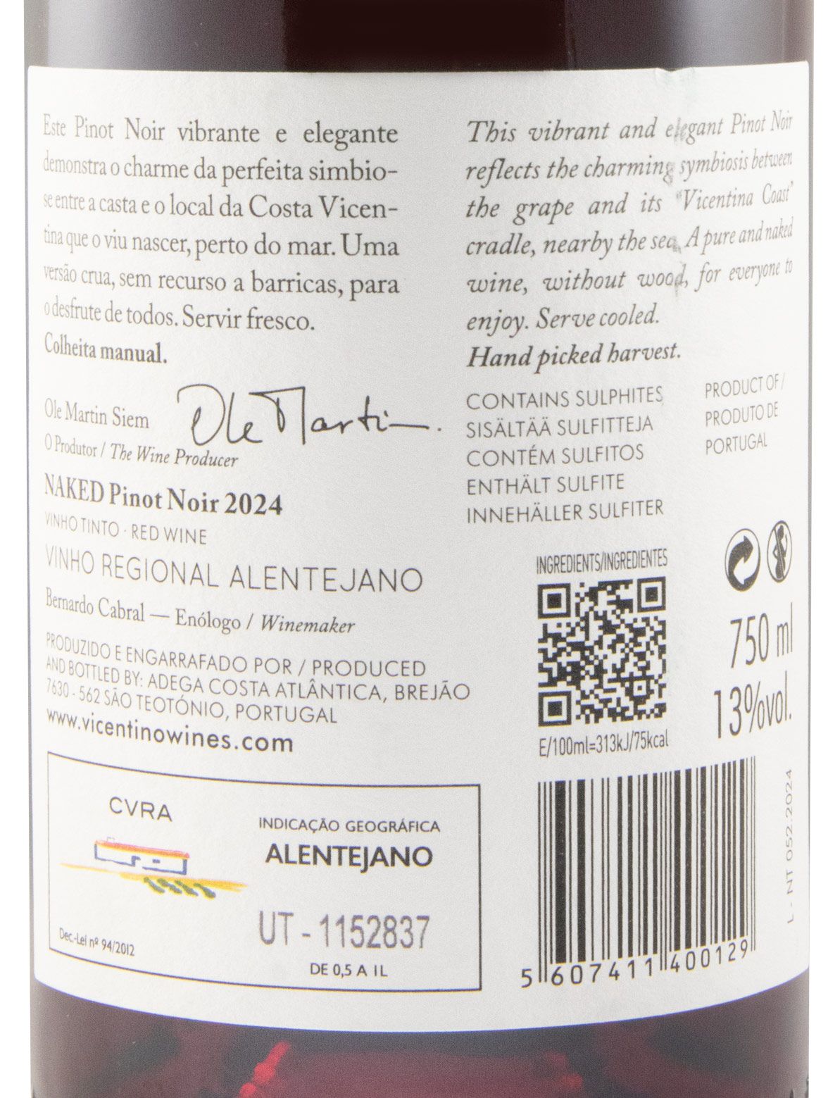 2024 Vicentino Naked Pinot Noir tinto