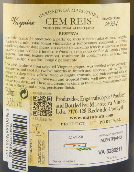 2024 Herdade da Maroteira Cem Reis Viognier Reserva white