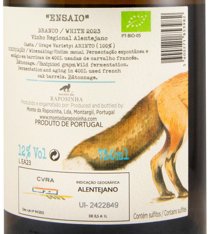 2023 Monte da Raposinha Ensaio III Arinto organic white