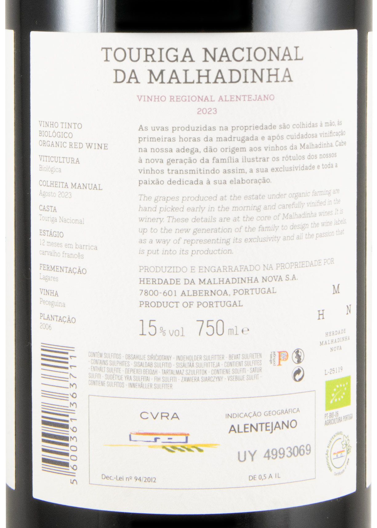 2023 Touriga Nacional da Malhadinha Vinha da Peceguina biológico tinto