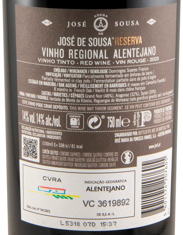 2023 José Maria da Fonseca José de Sousa Reserva red