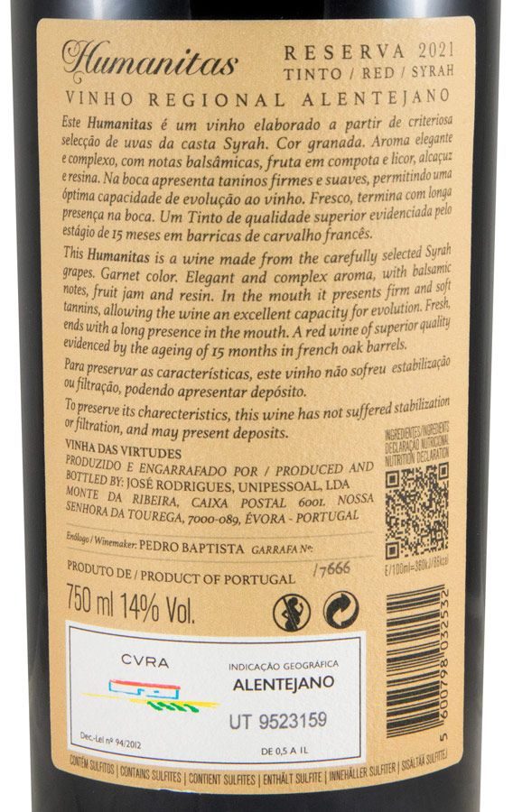 2021 Humanitas Syrah Reserva red