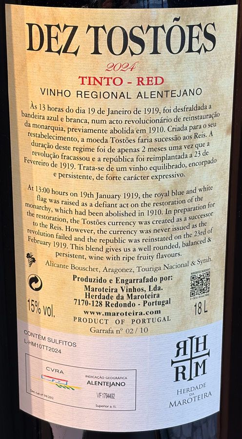 2024 Herdade da Maroteira Dez Tostões tinto 18L