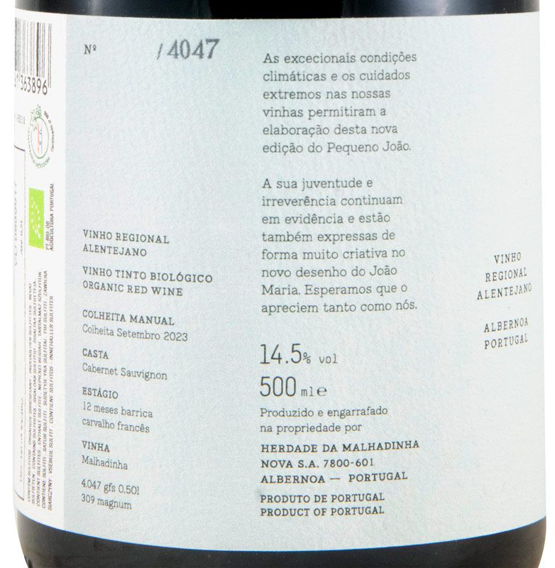 2023 Herdade da Malhadinha Nova Pequeno João biológico tinto 50cl