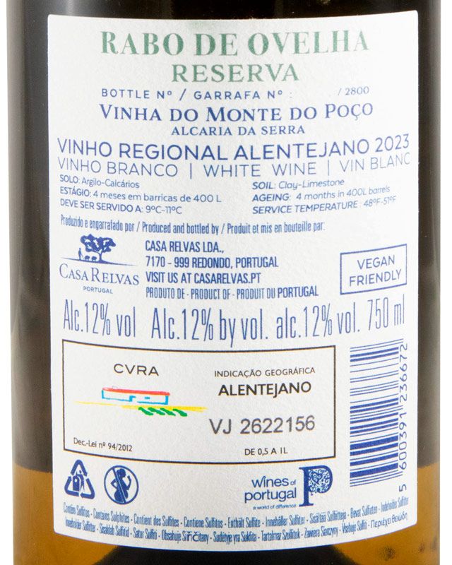2023 Casa Relvas Vinha do Monte do Poço Rabo de Ovelha Reserva white