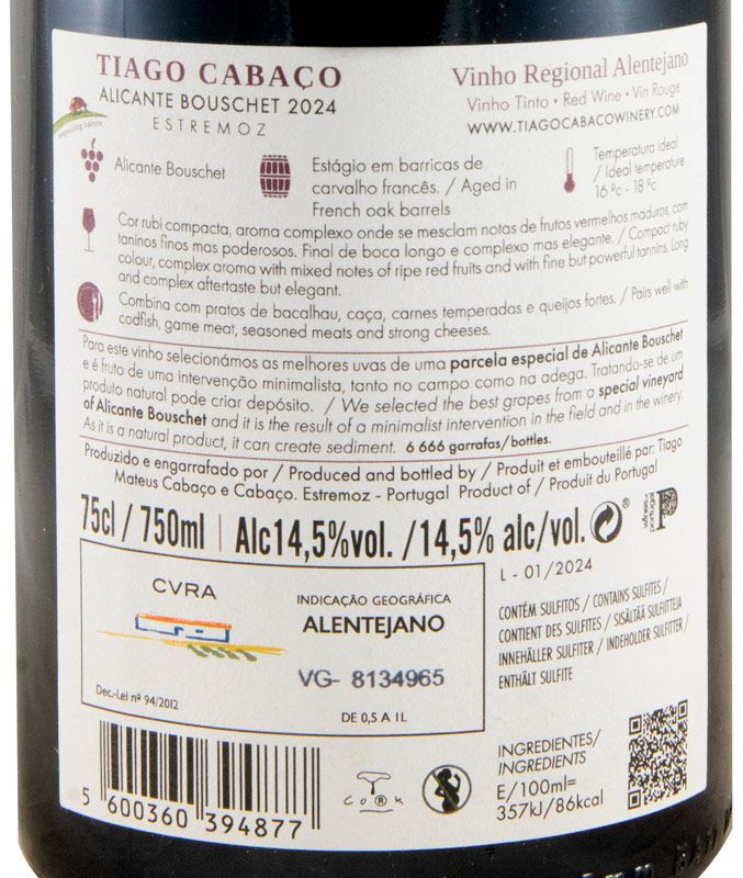 2024 Tiago Cabaço Alicante Bouschet tinto