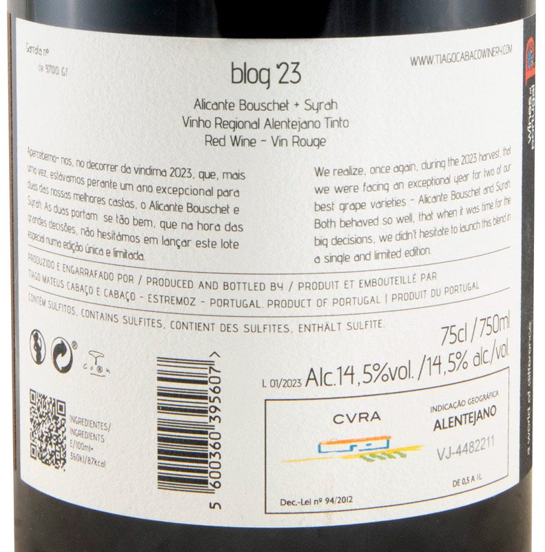 2023 Blog Bivarietal by Tiago Cabaço Alicante Bouchet & Syrah tinto
