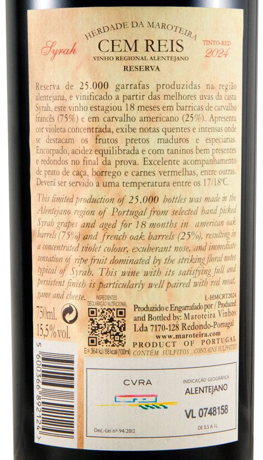 2024 Herdade da Maroteira Cem Reis Syrah Reserva red