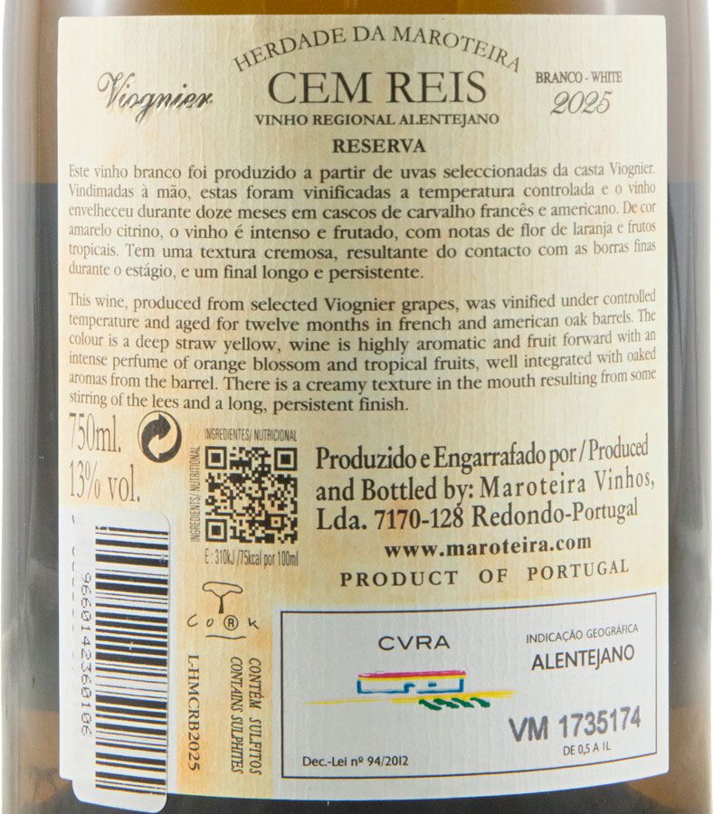 2025 Herdade da Maroteira Cem Reis Viognier Reserva branco