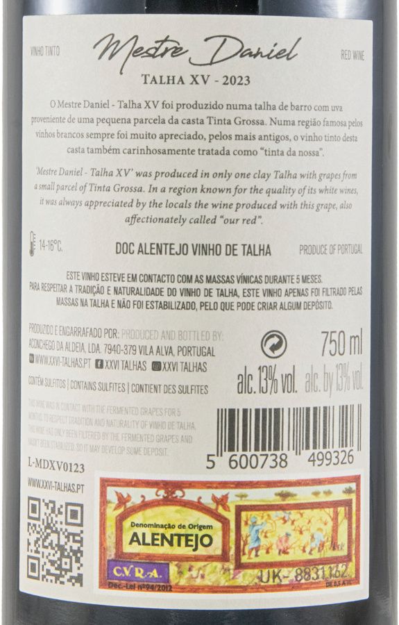 2023 XXVI Talhas Mestre Daniel Talha Única XV tinto
