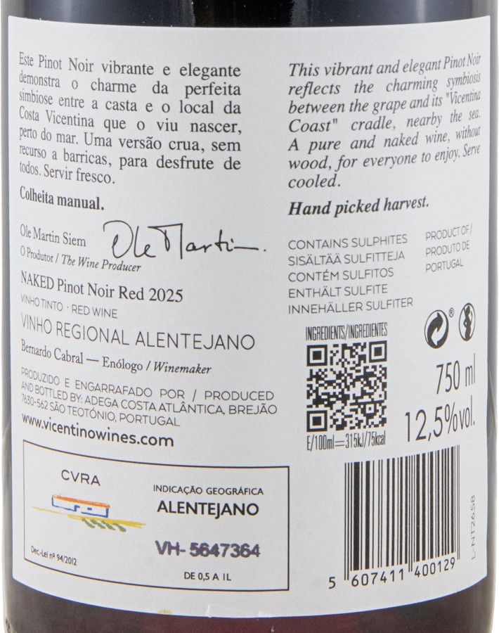 2025 Vicentino Naked Pinot Noir red