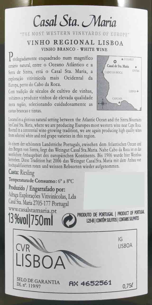 2014 Casal Sta. Maria Riesling branco
