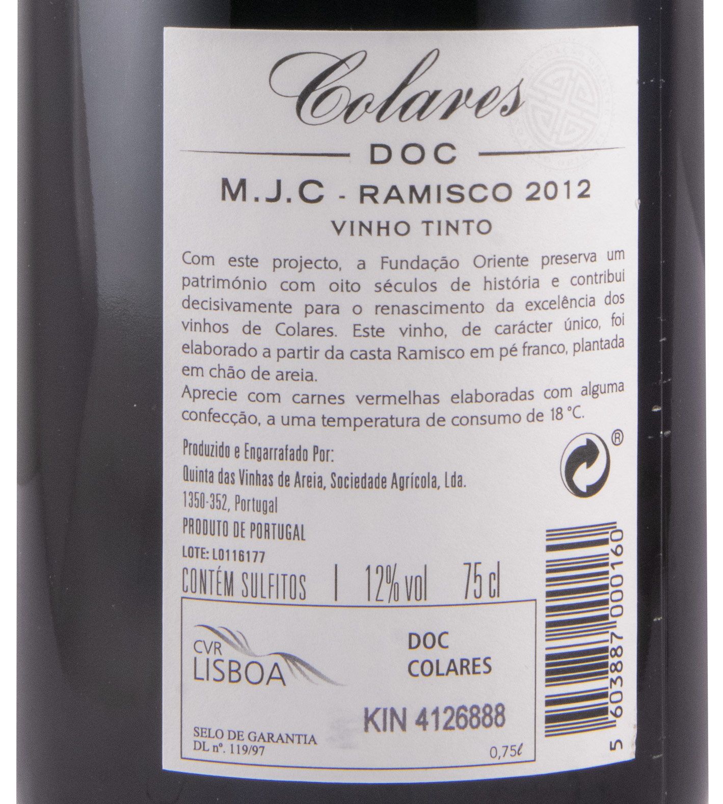 2012 Fundação Oriente Colares Ramisco tinto